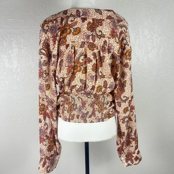 Free People Women’s I got you Printed Top Blouse Sz L Floral Long Sleeve - Picture 9 of 16